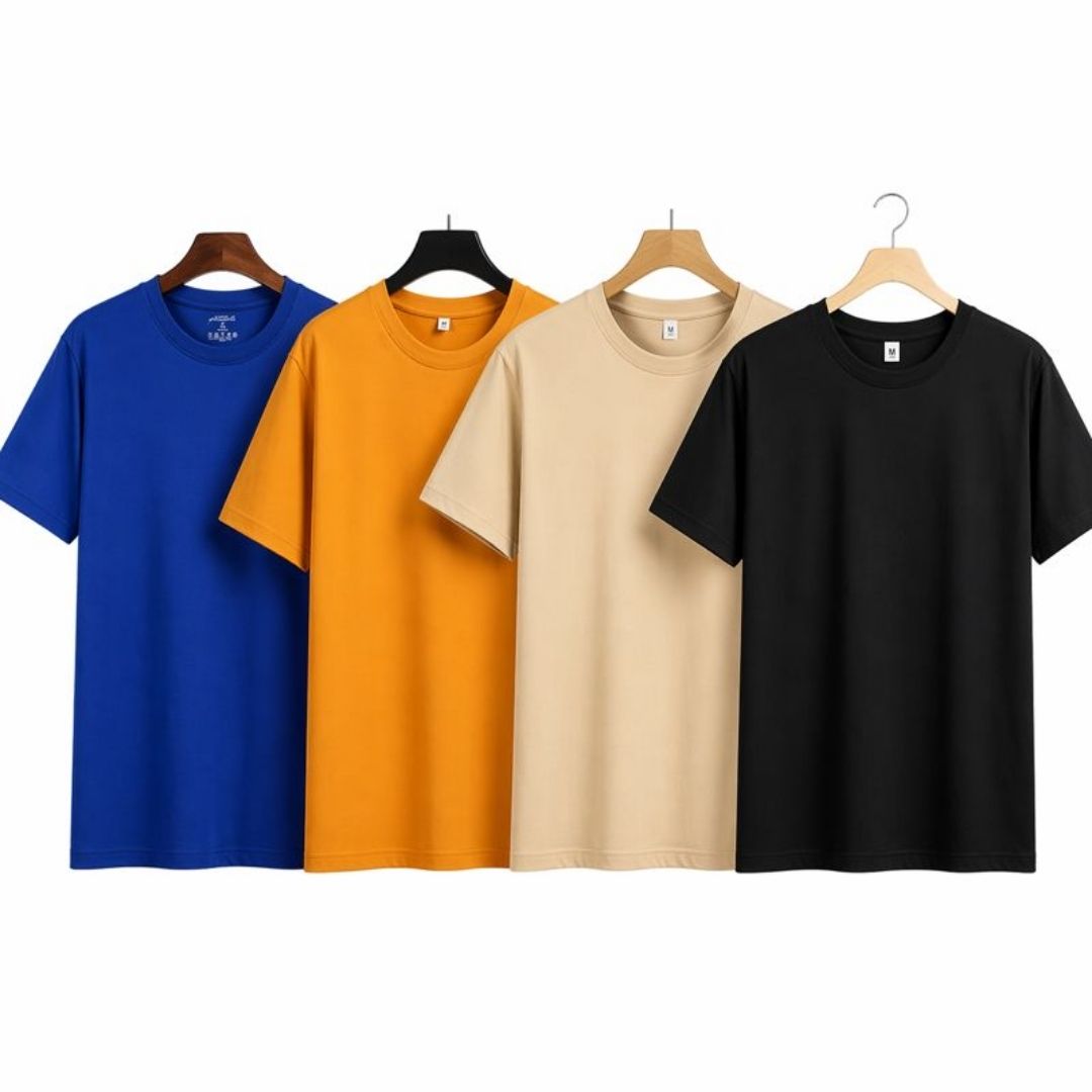 Polyester Round Neck Men's T-Shirts - Pack of 4 (Assorted Colors)