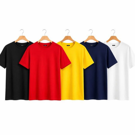 Cotton Round Neck Men's T-Shirts - Pack of 5 (Assorted Colors)