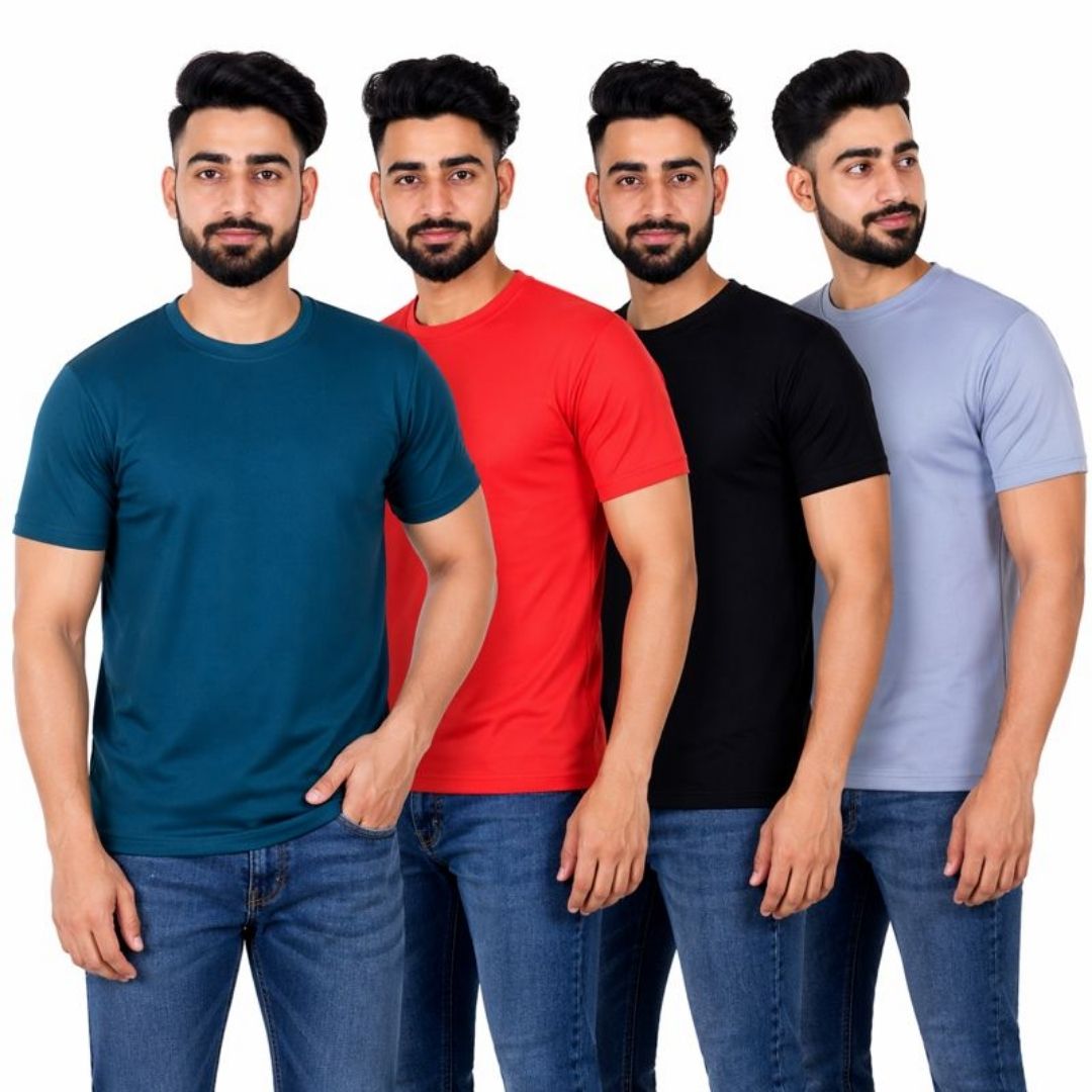 Polyester Men's T-Shirts - Pack of 4 (Assorted Colors)