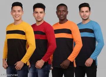 Cotton Blend Stylish Men's T-Shirts - Pack of 4 (Assorted Colors)