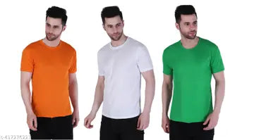 Polyester Men's T-Shirts - Pack of 3 (Assorted Colors)
