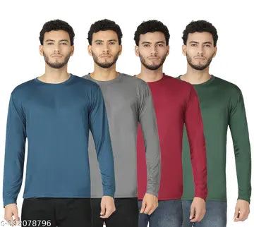 Polyester Solid Round Neck Men's T-Shirts - Pack of 4 (Assorted Colors)