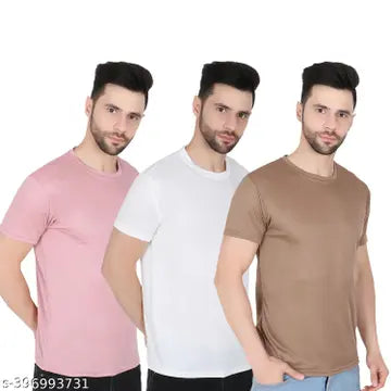 Solid Round Neck Men's T-Shirts - Pack of 3 (Assorted Colors)