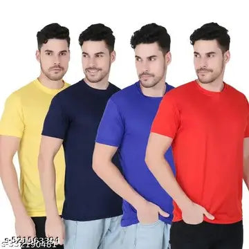 Polyester Round Neck Men's T-Shirts - Pack of 4 (Assorted colors)