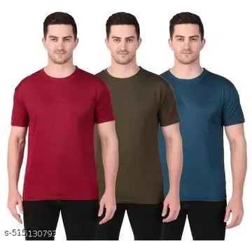 Polyester Round Neck Men's T-Shirts - Pack of 3 ( Assorted Colors)