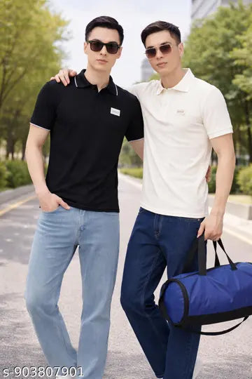 Cotton Stylish Men's Polo T-Shirts - Pack of 2 (Assorted Colors)