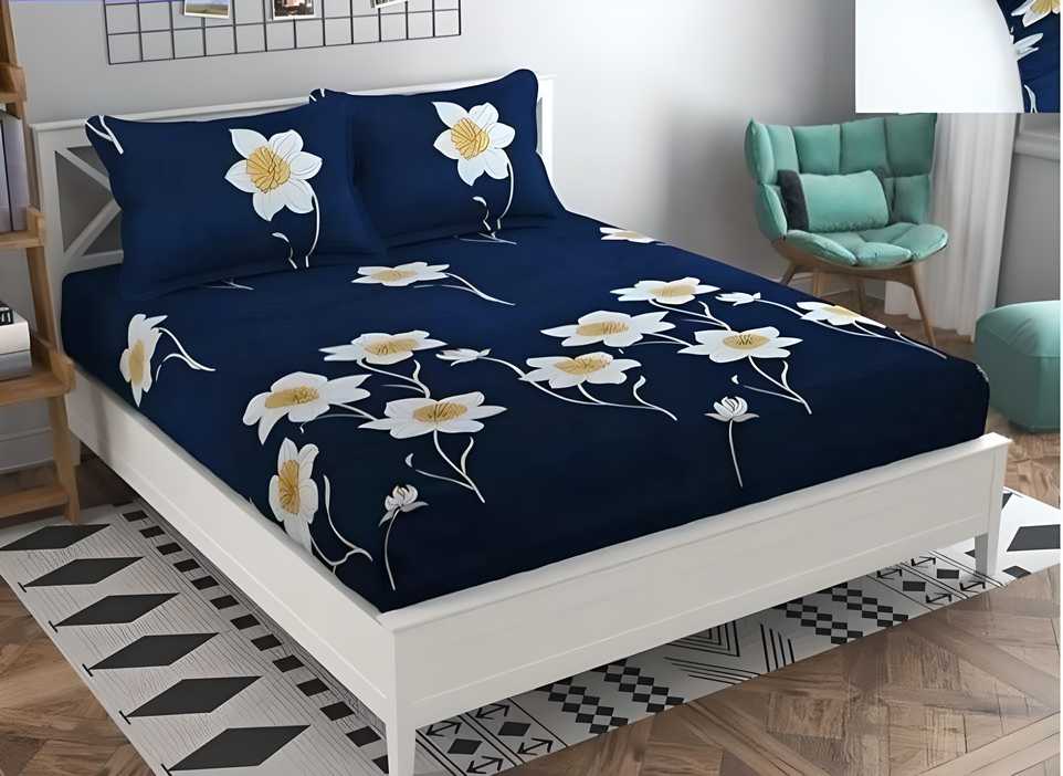 Glace Cotton Elastic Fitted Double Bed Sheet