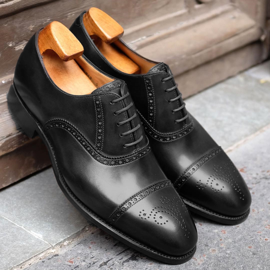 Black Leather Alcacer Brogue Toecap Oxfords