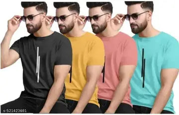 Polyester Solid Round Neck Men's T-Shirts - Pack of 4 (Assorted Colors)