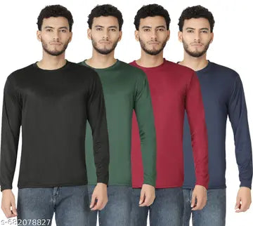 Polyester Solid Round Neck Men's T-Shirts - Pack of 4 (Assorted Colors)