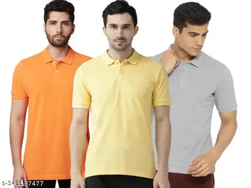 Cotton Blend Men's Polo T-Shirts - Pack of 3 (Assorted Colors)