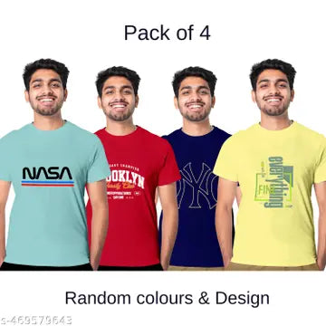 Cotton Stylish Men's T-Shirts - Pack of 4 (Assorted Colors)