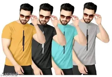 Polyester Solid Round Neck Men's T-Shirts - Pack of 4 (Assorted Colors)