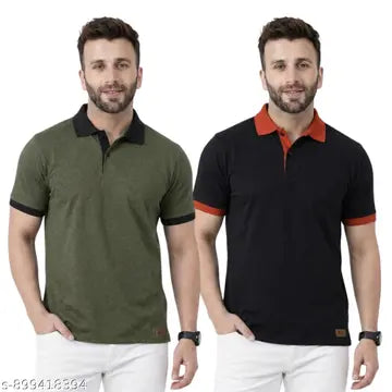 Cotton Blend Stylish Polo Neck Men's Polo T-Shirts - Pack of 2 (Assorted Colors)