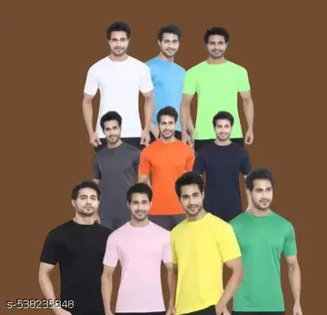 Polyester Designer Men's T-Shirts - Pack of 10 (Assorted Colors)