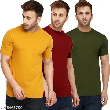 Solid Round Neck Men's T-Shirts - Pack of 3 (Assorted Colors)