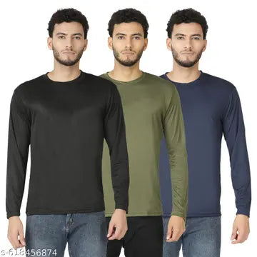 Polyester Fashionable Men's T-Shirts - Pack of 3 (Assorted Colors)