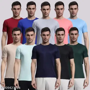 Polyester Men's T-Shirts - Pack of 10 (Assorted Colors)