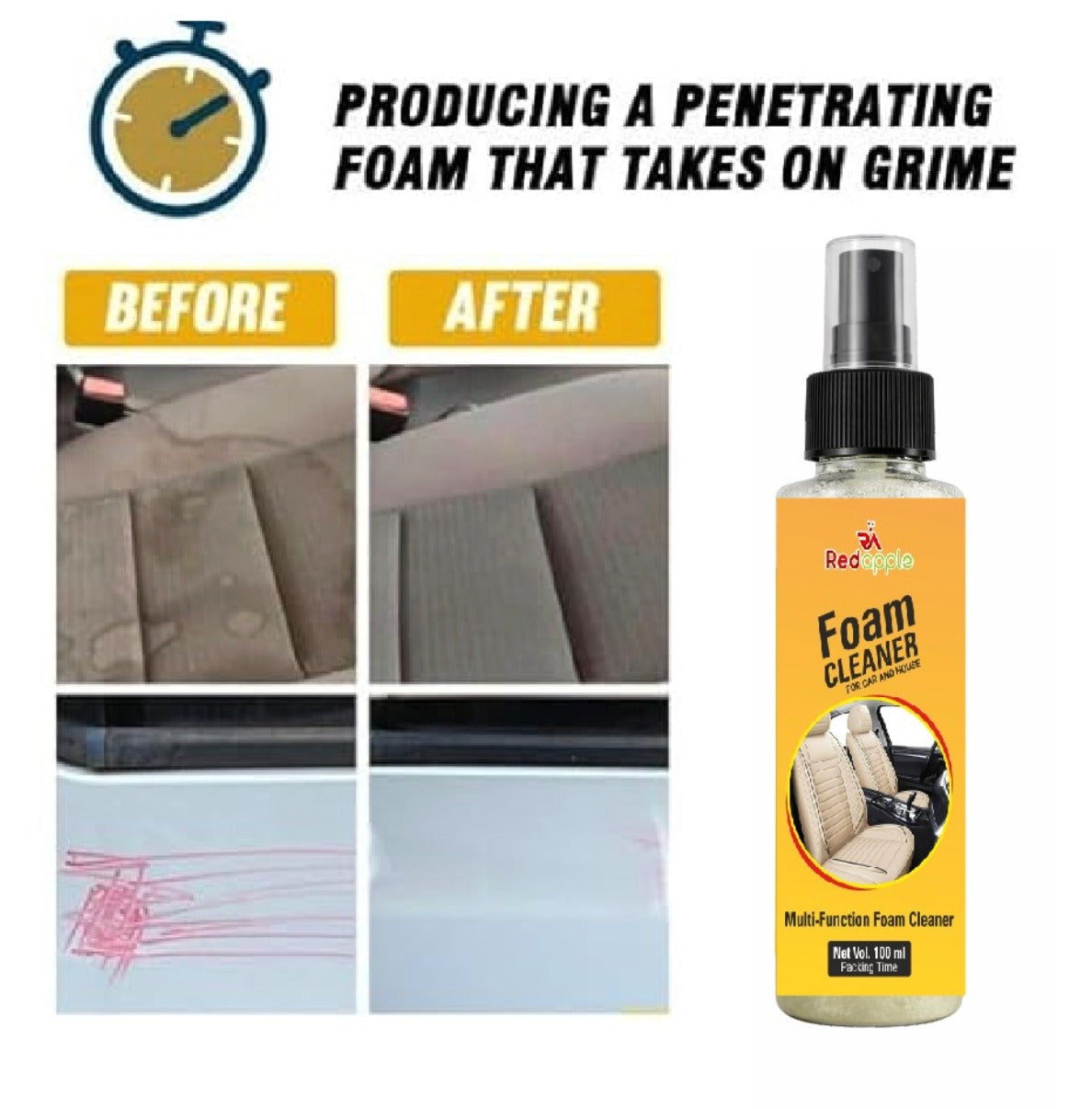 Multipurpose Car & Home Lemon Flavour Foam Cleaning Spray (Buy 1 Get 1 Free)