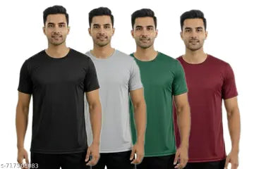 Cotton Round Neck Men's T-Shirts - Pack of 4 (Assorted Colors)