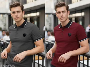 Cotton Blend Polo Neck Men's Polo T-Shirts - Pack of 2 (Assorted Colors)