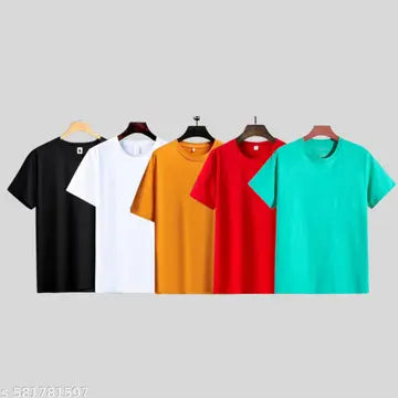 Solid Men's T-Shirts - Pack of 5 (Assorted Colors)