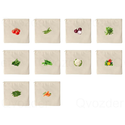 Reusable Cotton Vegetable Storage Bags for Fridge - Pack of 4