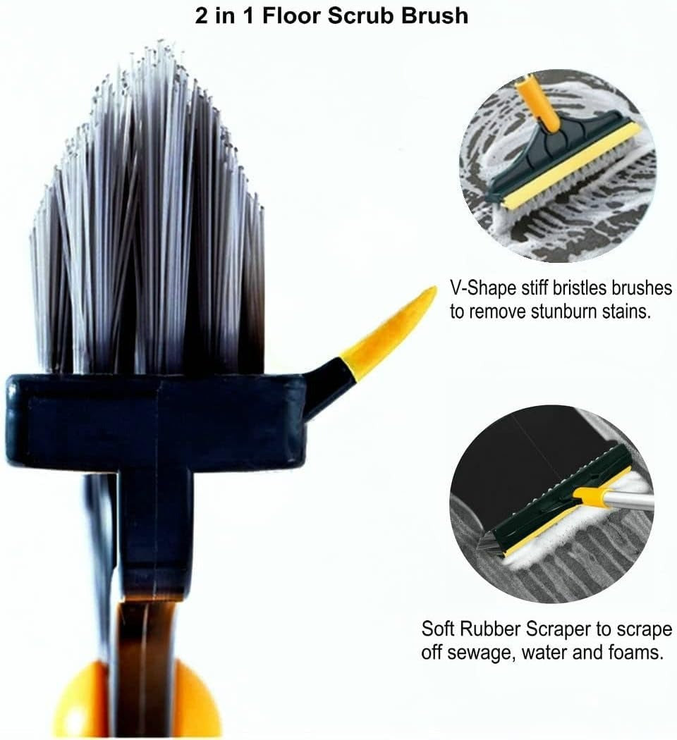 2-in-1 Bathroom Floor Cleaning Brush with Long Handle, 120° Rotating