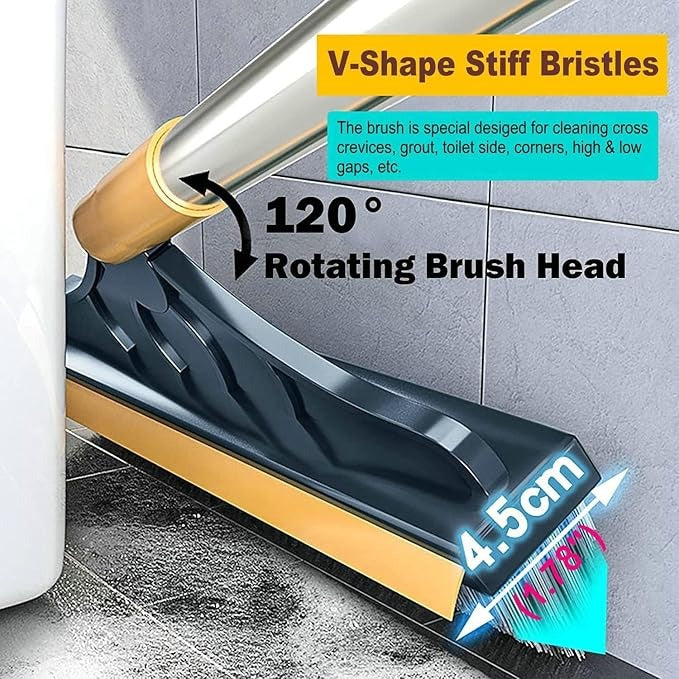 2-in-1 Bathroom Floor Cleaning Brush with Long Handle, 120° Rotating