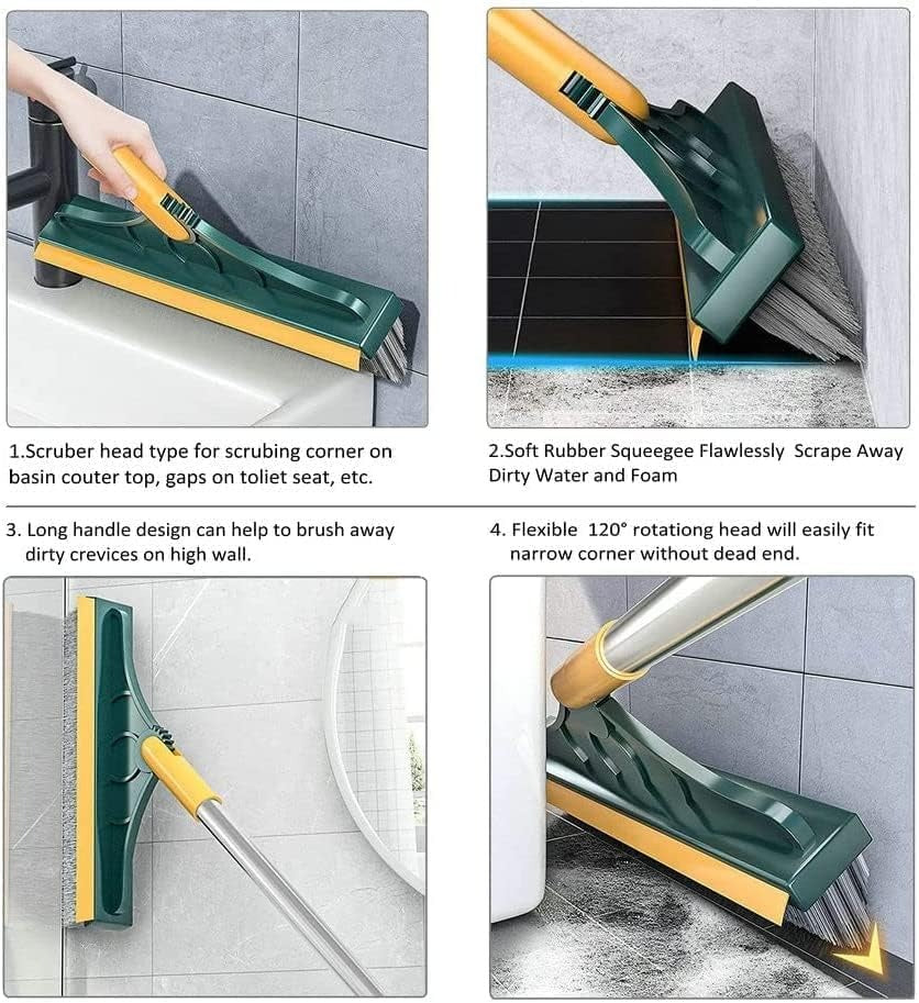 2-in-1 Bathroom Floor Cleaning Brush with Long Handle, 120° Rotating
