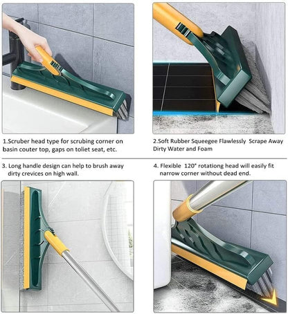 2-in-1 Bathroom Floor Cleaning Brush with Long Handle, 120° Rotating
