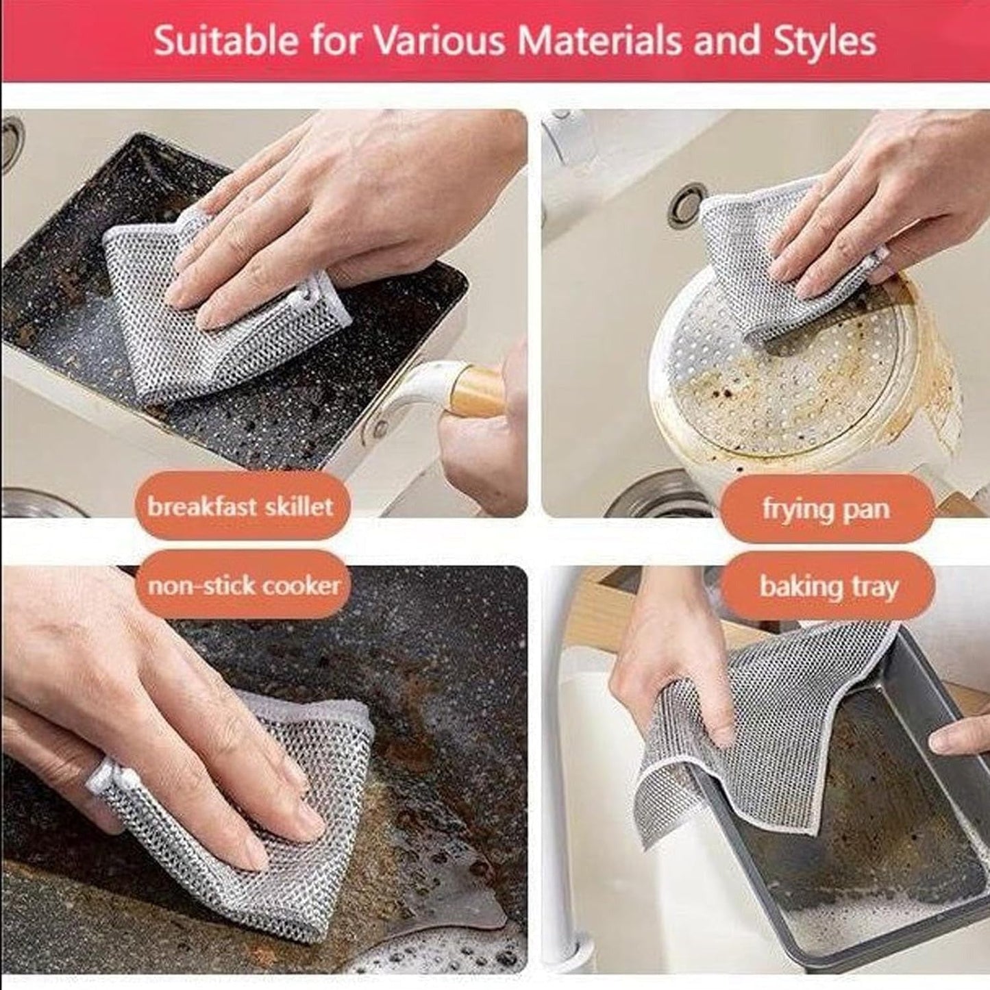 Multifunctional Non-scratch Wire Dishcloth - Pack of 5