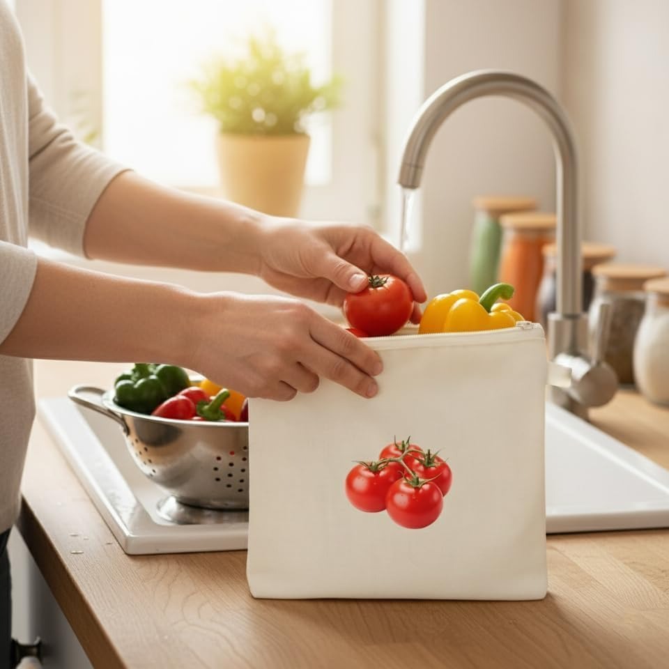 Reusable Cotton Vegetable Storage Bags for Fridge - Pack of 4
