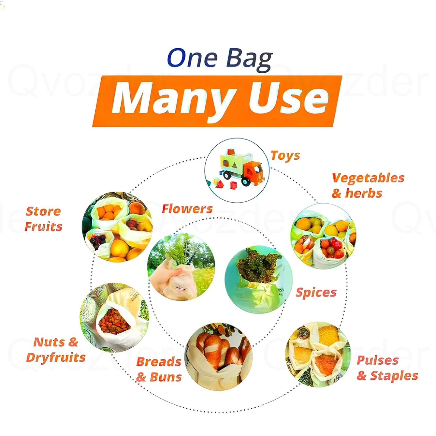 Reusable Cotton Vegetable Storage Bags for Fridge - Pack of 4