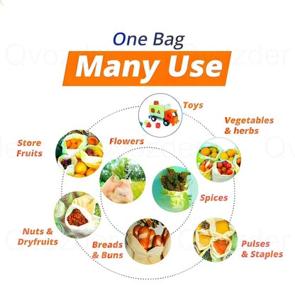 Reusable Cotton Vegetable Storage Bags for Fridge - Pack of 6