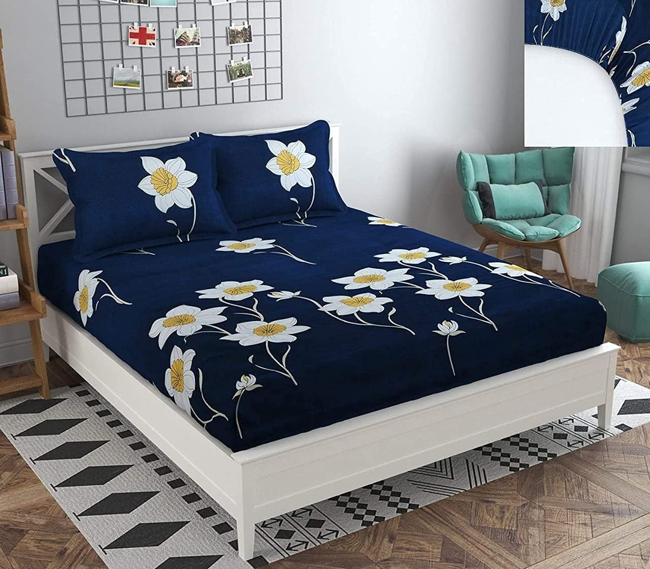 Glace Cotton Elastic Fitted Double Bed Sheet