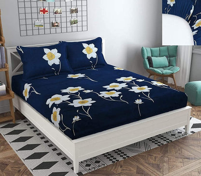 Glace Cotton Elastic Fitted Double Bed Sheet