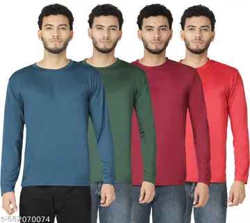Polyester Solid Round Neck Men's T-Shirts - Pack of 4 (Assorted Colors)