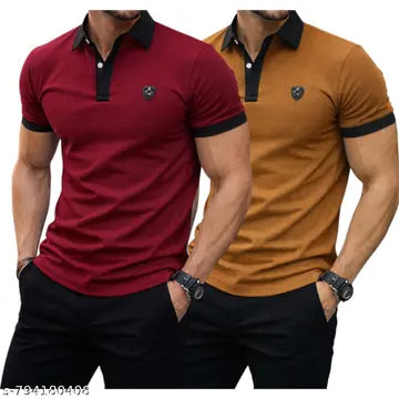 Cotton Blend Men's T-Shirts - Pack of 2 (Assorted Colors)