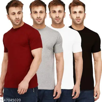 Solid Round Neck Men's T-Shirts - Pack of 4 (Assorted Colors)