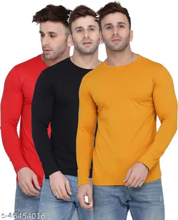 Solid Round Neck Men's T-Shirts - Pack of 3 (Assorted Colors)