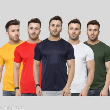 Solid Round Neck Men's T-Shirts - Pack of 5 (Assorted Colors)