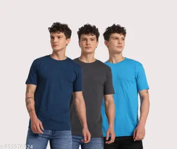 Cotton Blend Men's T-Shirts - Pack of 3 (Assorted Colors)