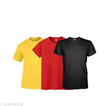 Polyester Men's T-Shirts - Pack of 3 (Assorted Colors)
