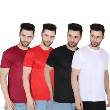 Solid Round Neck Men's T-Shirts - Pack of 4 (Assorted Colors)