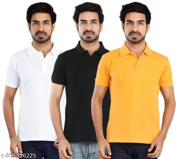 Cotton Blend Men's Polo T-Shirts - Pack of 3 (Assorted Colors)