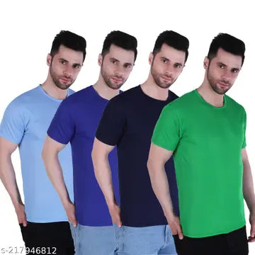 Stylish Round Neck Men's T-Shirts - Pack of 4 (Assorted Colors)