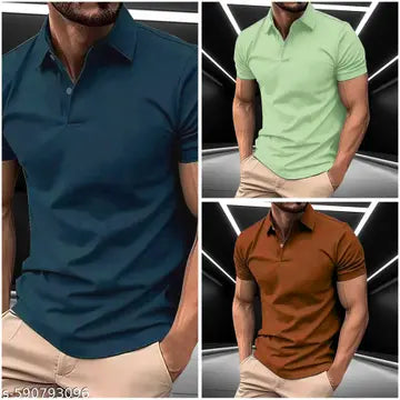 Cotton Blend Men's Polo T-Shirts - Pack of 3 (Assorted Colors)