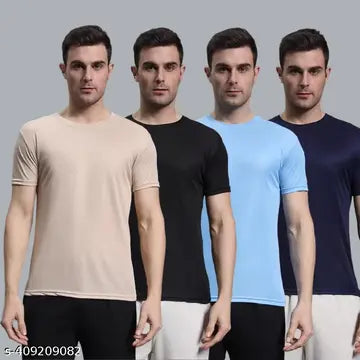 Cotton Solid Men's T-Shirts - Pack of 4 (Assorted Colors)