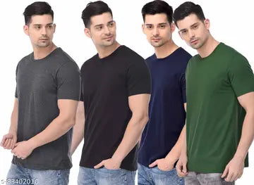 Solid Men's T-Shirts - Pack of 4 (Assorted Colors)